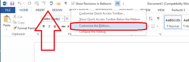 right click to customise ribbon