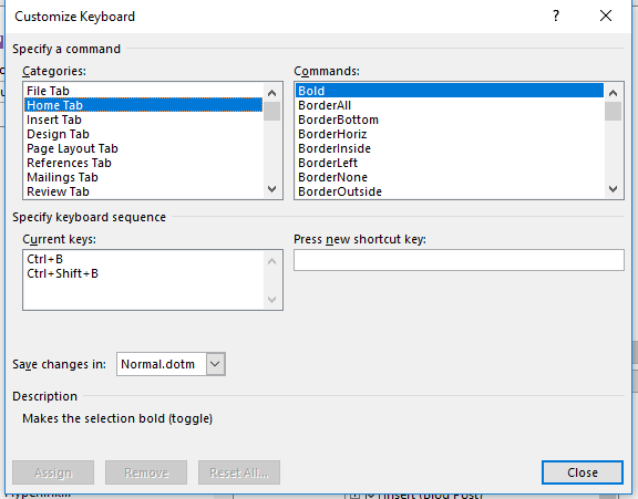 customize key strokes