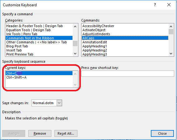 assign and remove shortcuts