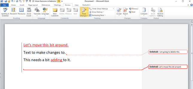 A word document with tracked changes