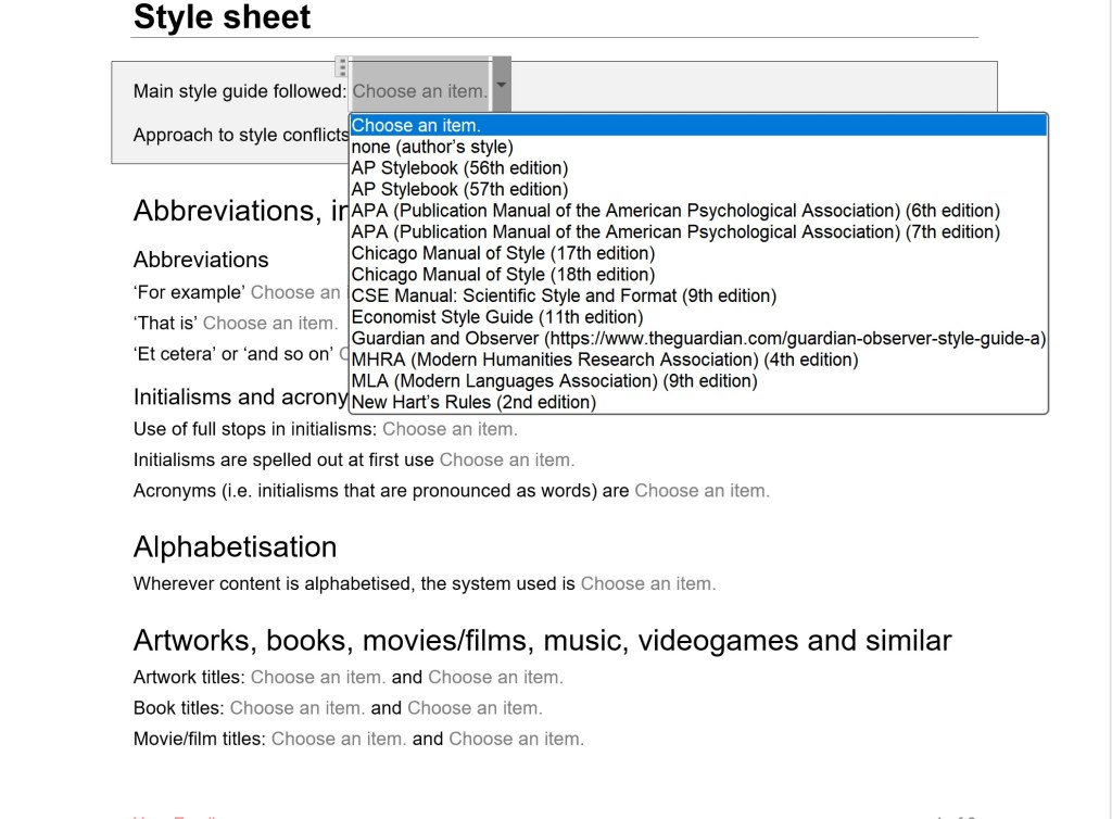 Screenshot showing how you can choose a style guide to follow